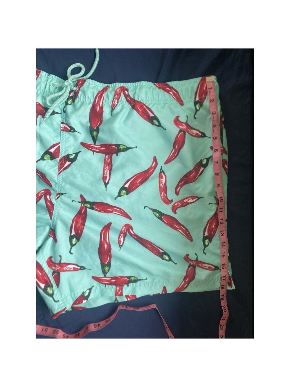 George Men’s 3XL Swim Trunks Mint Green Red Chili Pepper Mesh Lined Shorts 48-50